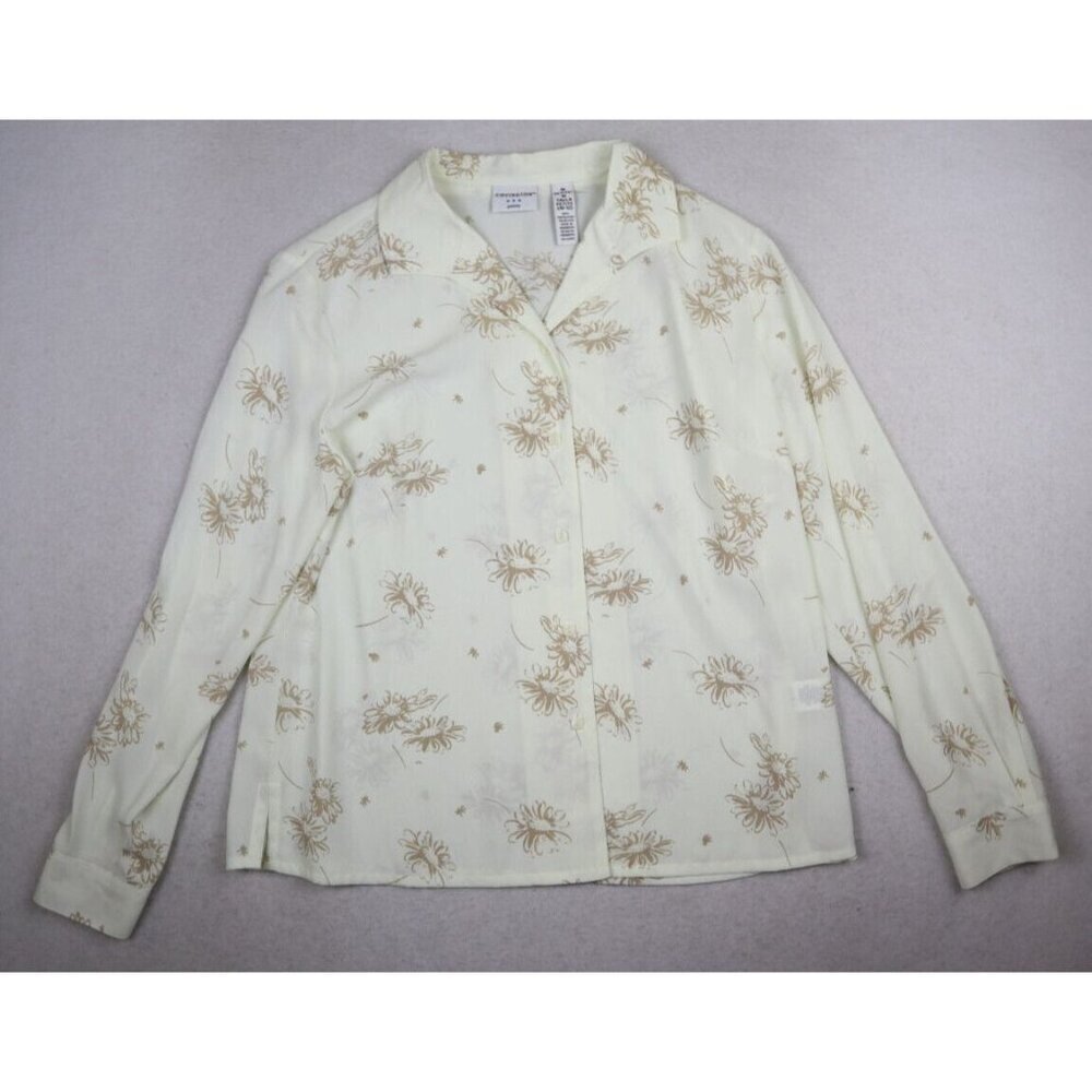 WOMEN'S IVORY & BIEGE FLORAL PRINT LONG SLEEVE BUTTON-UP BLOUSE - COVINGTON - PM